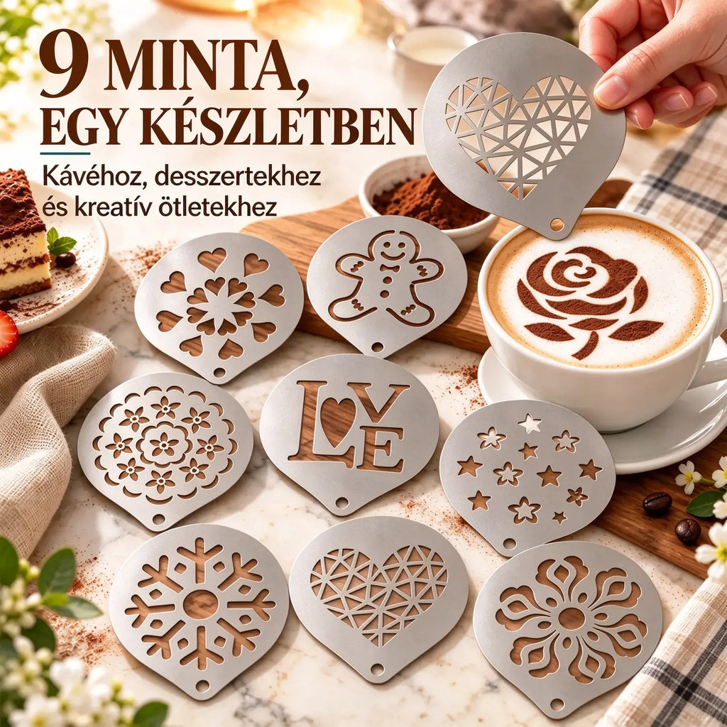 ☕ Rozsdamentes acél sablon kávé-latte art készítéséhez