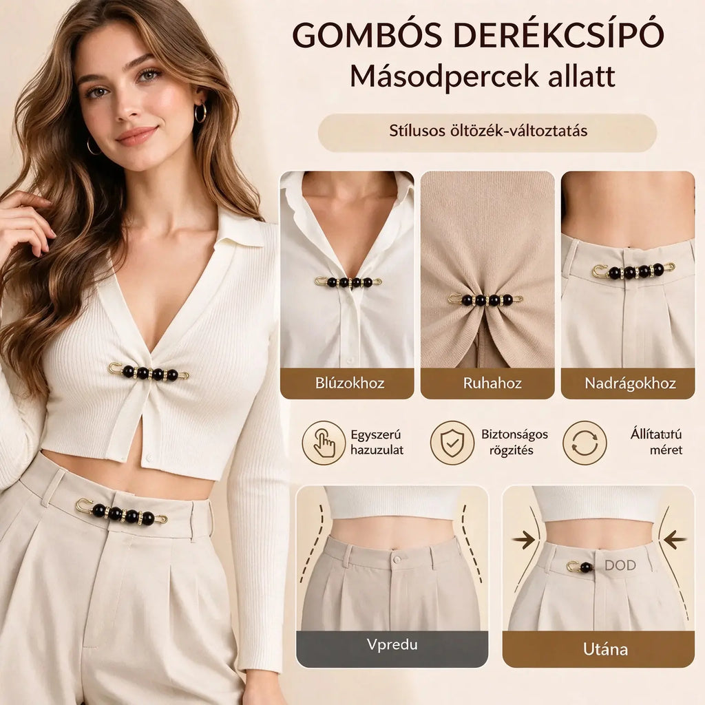 ✨ Elegáns gyöngyös csatok derékkarcsúsításhoz vagy a nyakkivágás igazításához (12 darabos készlet: 6-féle stílus × 2 darab) 👗 | 💎 Nem igényel varrást · Elegáns és praktikus