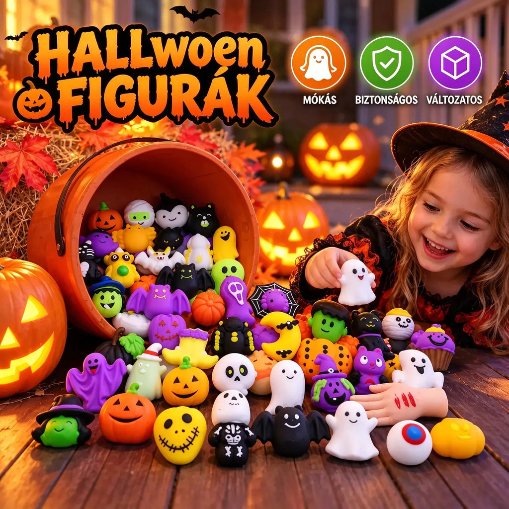 🎃 Halloween-témájú stresszoldó játékok; imádnivaló tök- és szellemformájú stresszlabdák.