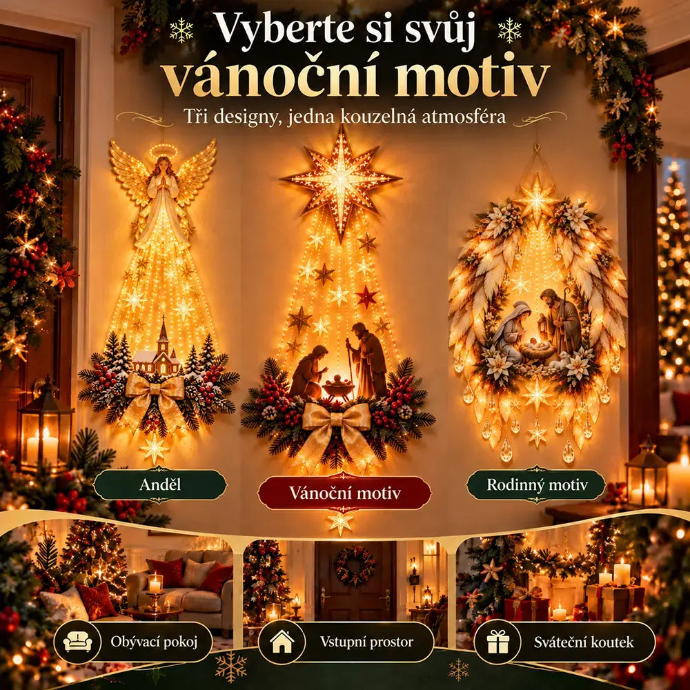 💡✨Világító falidísz karácsonyi jelenettel