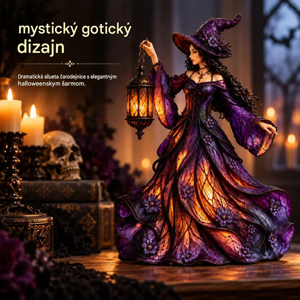 🧙‍♀️ Gótikus halloweeni boszorkányfigura LED-es lámpással 🧙‍♀️