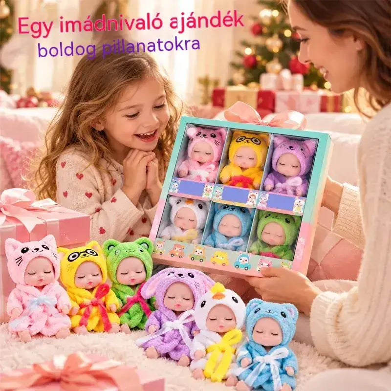 👶 Reborn baba ajándékszett – Állatjelmezekbe öltöztetve! Imádnivaló, alvó babaarcok · 6 babából álló készlet díszdobozban · Tökéletes ajándék gyerekeknek!