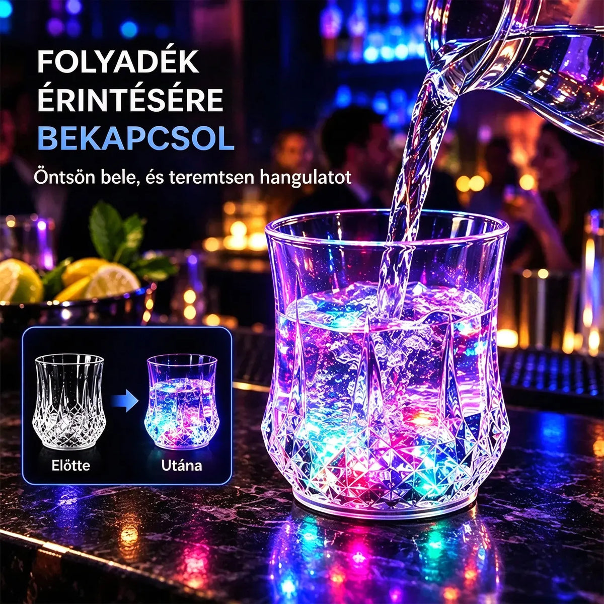 ✨💎Kristálypohár-készlet folyadék hatására aktiválódó LED-fénnyel🥂
