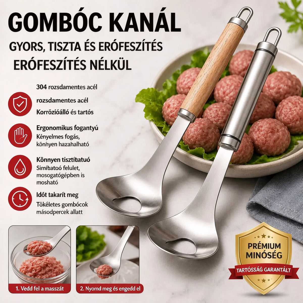 🍖 【2 részes készlet】304-es rozsdamentes acél húsgombóckészítő – ideális hús- és halgombócok formázásához, tökéletes otthoni használatra 🥄