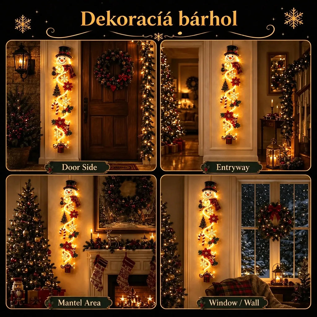 🎄 MerryCascade világító karácsonyi ajtódíszek | 6 ünnepi minta, meleg fény, 3D részletek és helytakarékos, függőleges kialakítás ✨