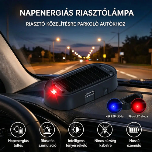 1 db 7500 Ft 🎁🚗💥 Kompakt lopásgátló LED figyelmeztető lámpa, napelemes