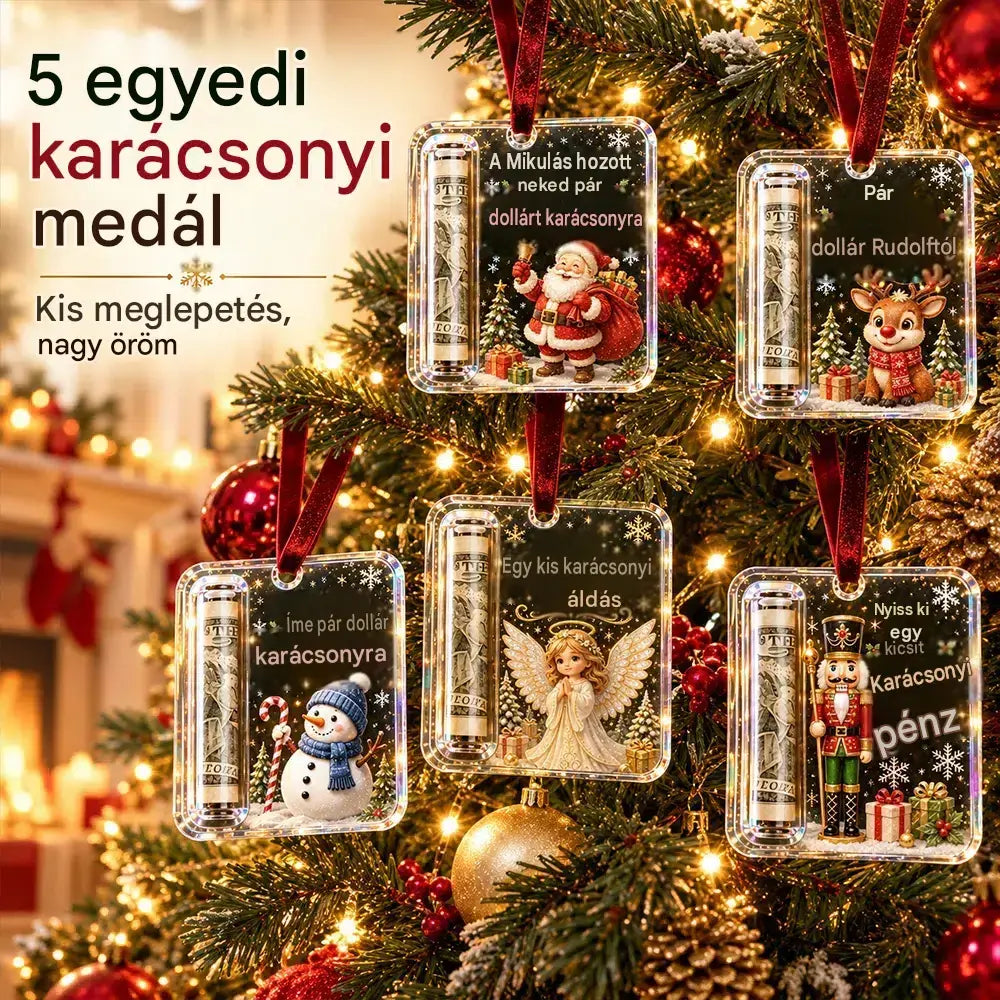🔥5 darab 8000 Ft🎄 Karácsonyi pénzdísz ✨ Bankjegyeket rejtő karácsonyfadísz - kreatív és meglepő ünnepi ajándék.