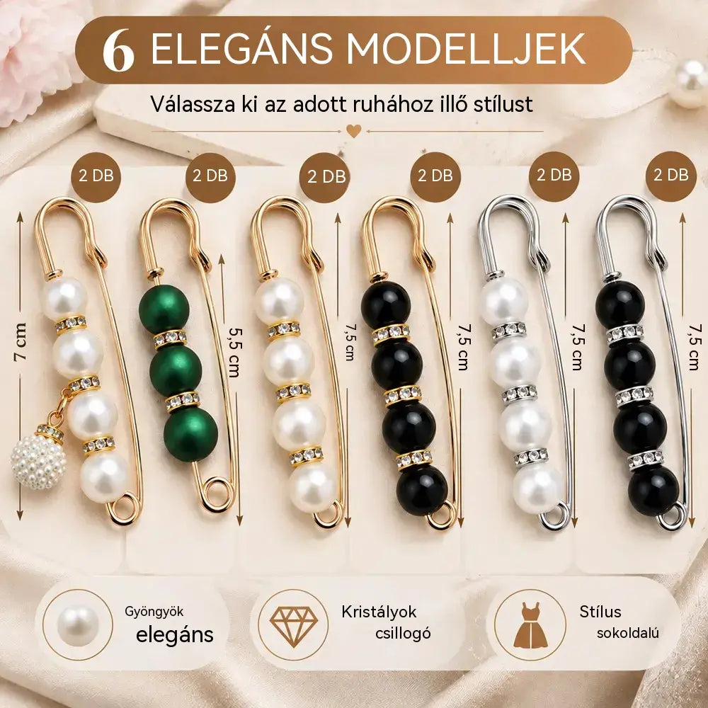 ✨ Elegáns gyöngyös csatok derék- és nyakkivágás-szűkítéshez (12 darabos készlet: 6-féle stílus × 2 darab) 👗 | 💎 Varrásmentes · Elegáns és praktikus