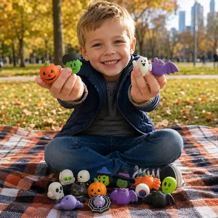 🎃 Halloween-témájú stresszoldó játékok; imádnivaló tök- és szellemformájú stresszlabdák.