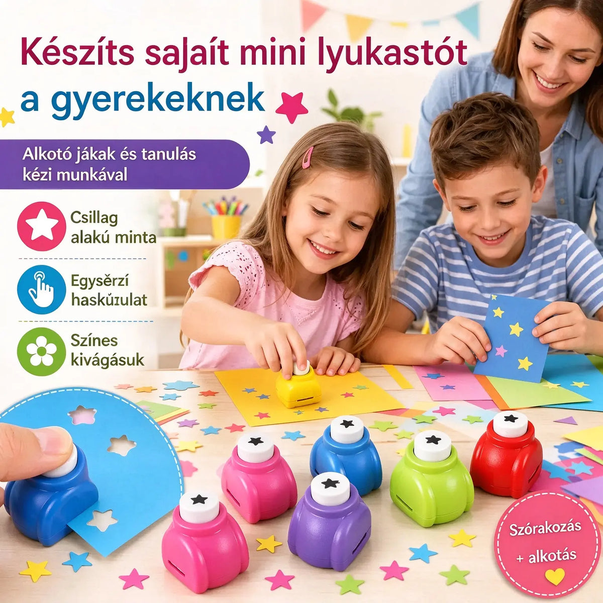 10 darabos csomag mindössze 7700 Ft-ért ✨✂️ Kreatív virág alakú lyukasztó gyerekeknek – Oktatójáték és kézműves eszköz kombinációja