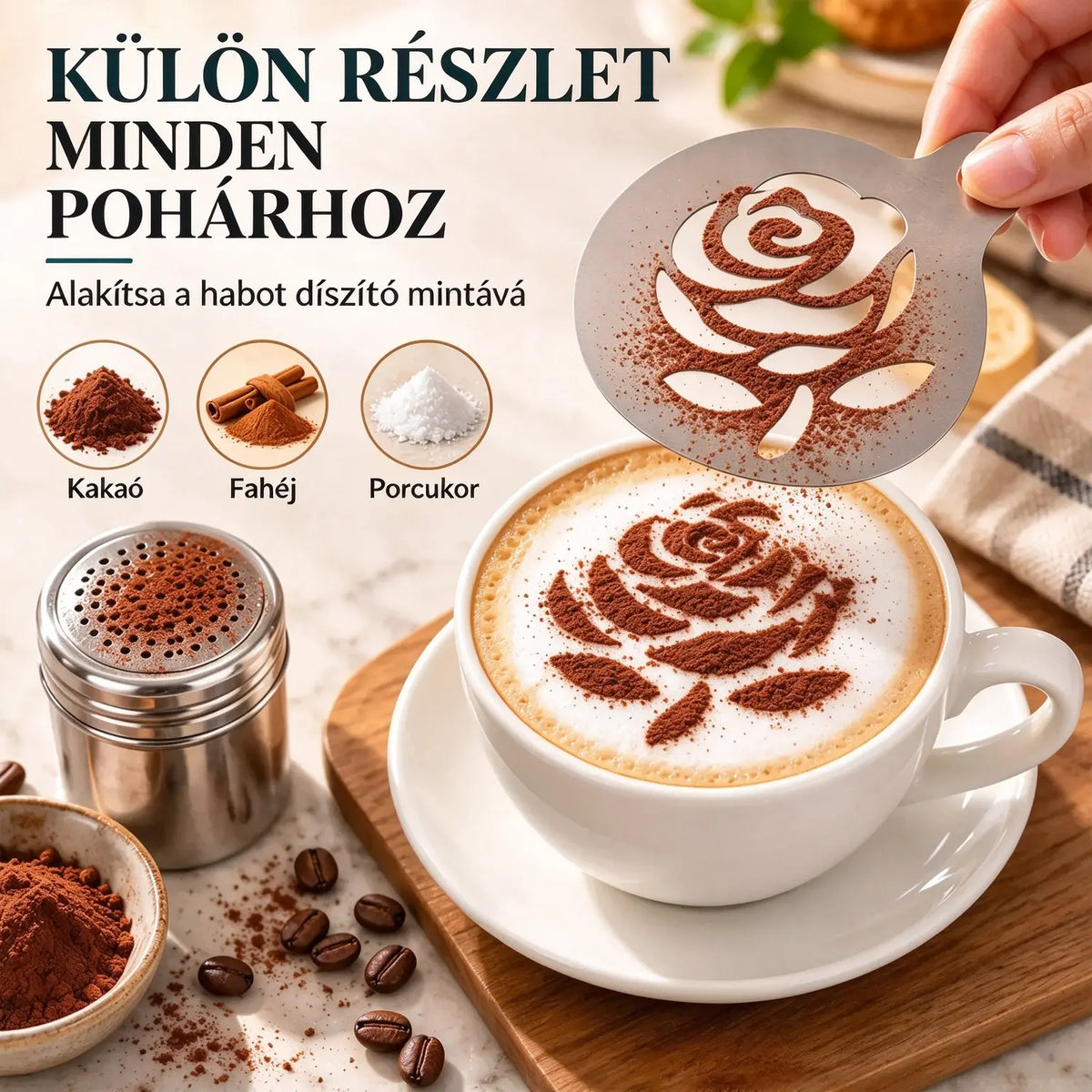 ☕ Rozsdamentes acél sablon kávé-latte art készítéséhez