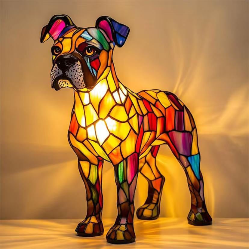 🐱🐶 Műgyanta dísztárgy, LED-es éjszakai fény, művészi alkotás, állatfigura, kreatív dekoráció irodába vagy otthonra, kapcsoló USB-porttal