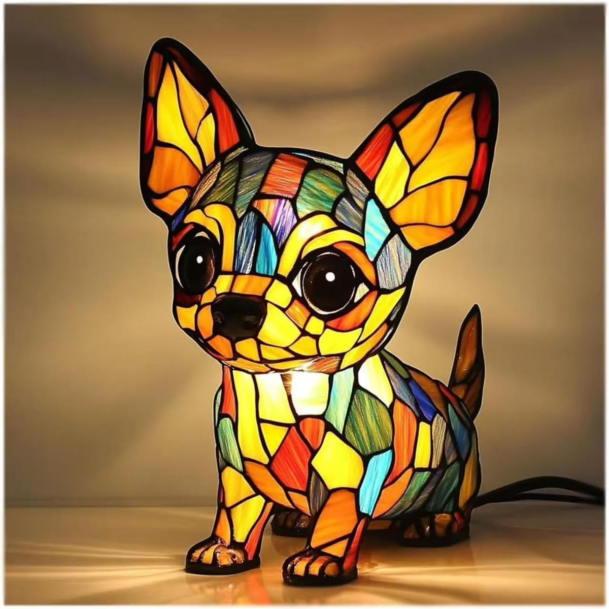 🐱🐶 Műgyanta dísztárgy, LED-es éjszakai fény, művészi alkotás, állatfigura, kreatív dekoráció irodába vagy otthonra, kapcsoló USB-porttal