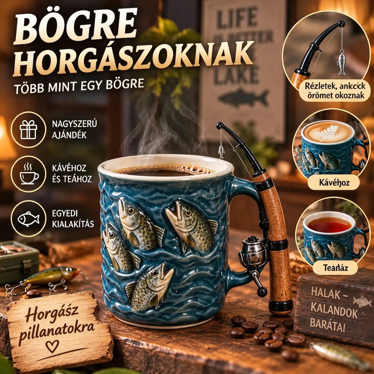 🎣【Akció】☕ Új, kreatív, horgászok számára tervezett, műgyantából készült horgász-bögre.