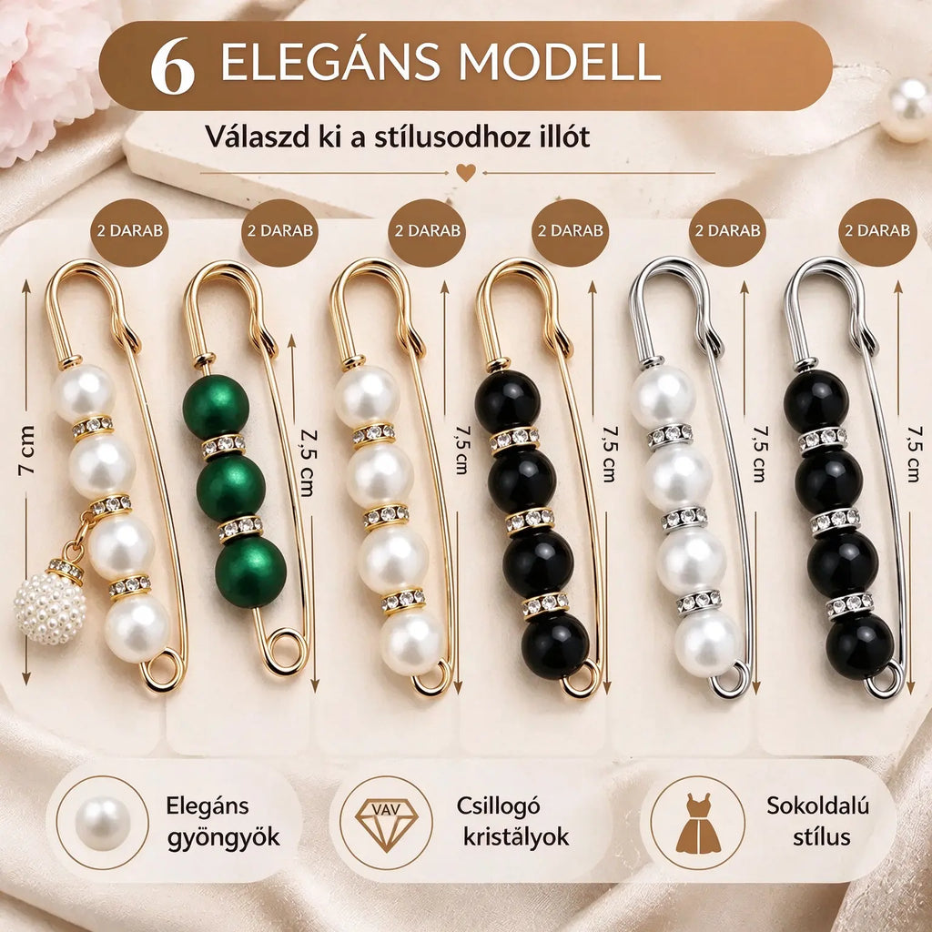 ✨ Elegáns gyöngyös csatok derékkarcsúsításhoz vagy a nyakkivágás igazításához (12 darabos készlet: 6-féle stílus × 2 darab) 👗 | 💎 Nem igényel varrást · Elegáns és praktikus