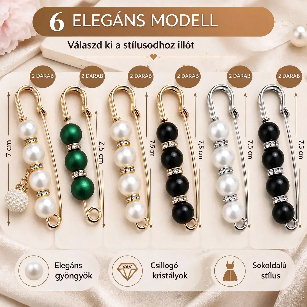 ✨ Elegáns gyöngyös csatok derékkarcsúsításhoz vagy a nyakkivágás igazításához (12 darabos készlet: 6-féle stílus × 2 darab) 👗 | 💎 Nem igényel varrást · Elegáns és praktikus