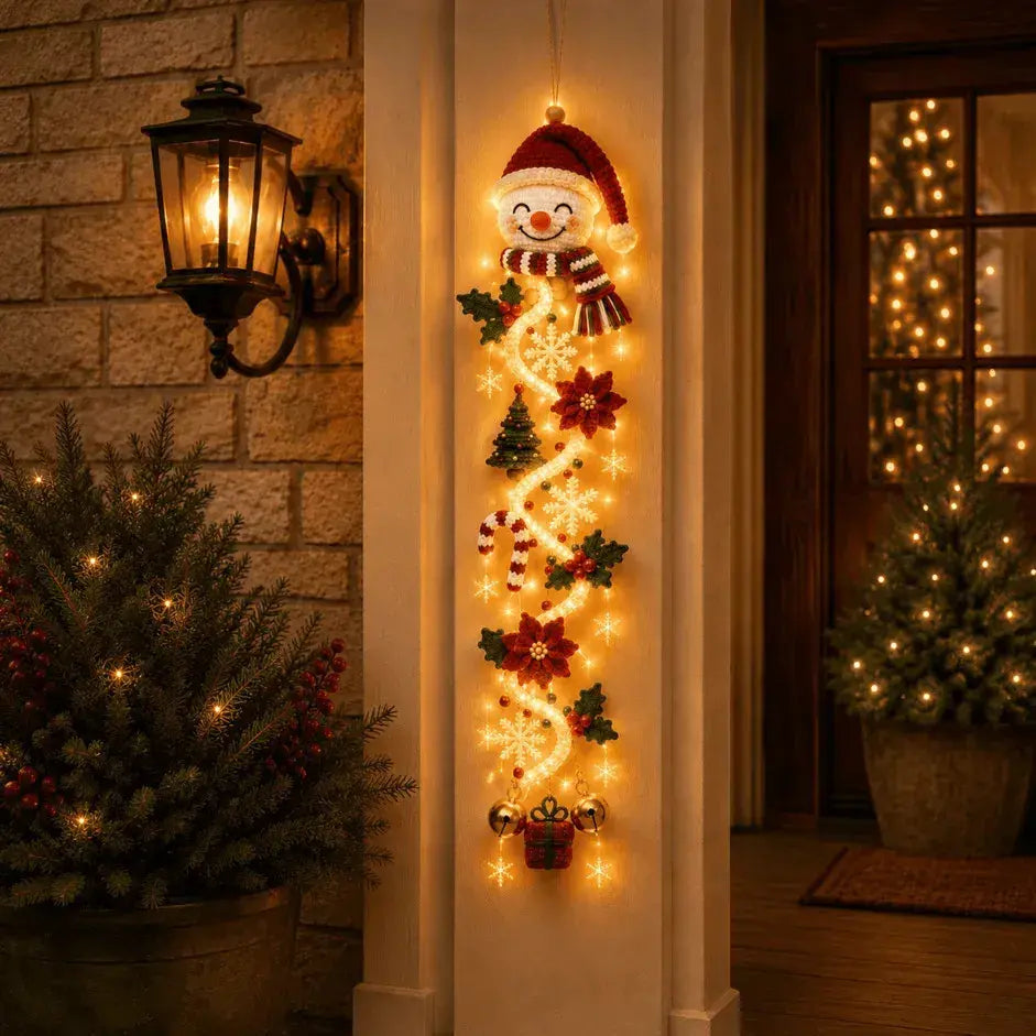 🎄 MerryCascade világító karácsonyi ajtódíszek | 6 ünnepi minta, meleg fény, 3D részletek és helytakarékos, függőleges kialakítás ✨