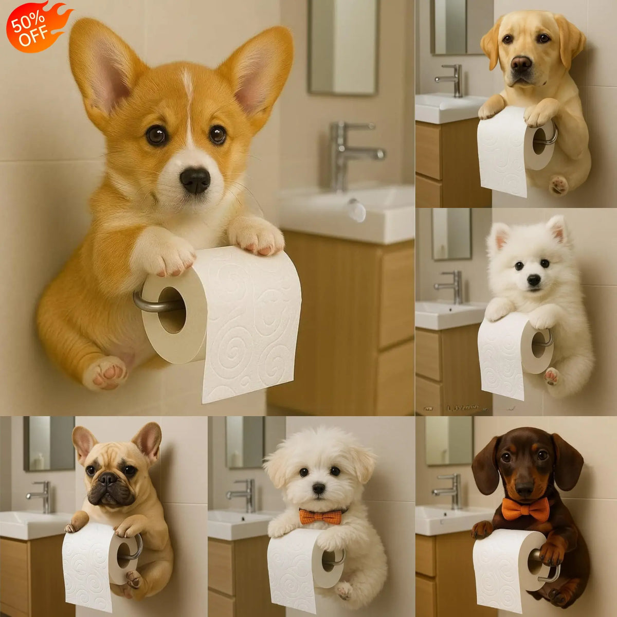 🐕 WC-papír-tartó aranyos kiskutyás mintával