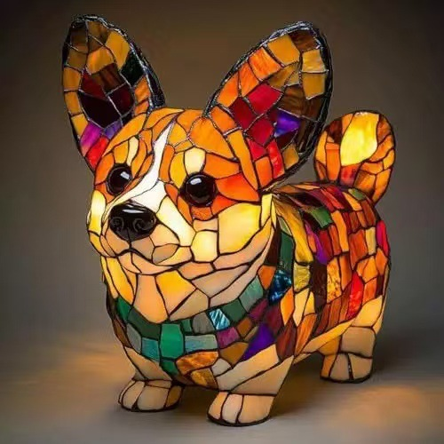 🐱🐶 Műgyanta dísztárgy, LED-es éjszakai fény, művészi alkotás, állatfigura, kreatív dekoráció irodába vagy otthonra, kapcsoló USB-porttal