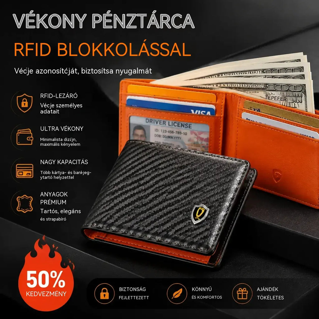 Stílusos, hordozható, RFID-árnyékolt, lopásgátlós férfi pénztárca