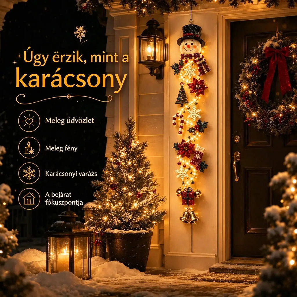 🎄 MerryCascade világító karácsonyi ajtódíszek | 6 ünnepi minta, meleg fény, 3D részletek és helytakarékos, függőleges kialakítás ✨