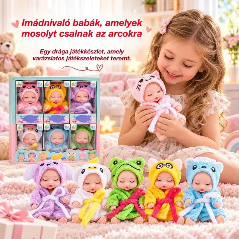 👶 Reborn baba ajándékszett – Állatjelmezekbe öltöztetve! Imádnivaló, alvó babaarcok · 6 babából álló készlet díszdobozban · Tökéletes ajándék gyerekeknek!
