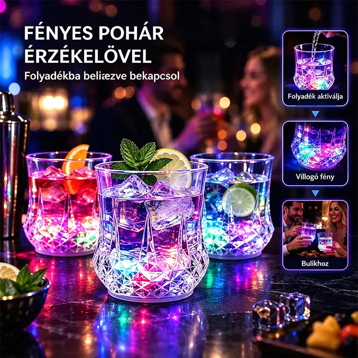 ✨💎Kristálypohár-készlet folyadék hatására aktiválódó LED-fénnyel🥂
