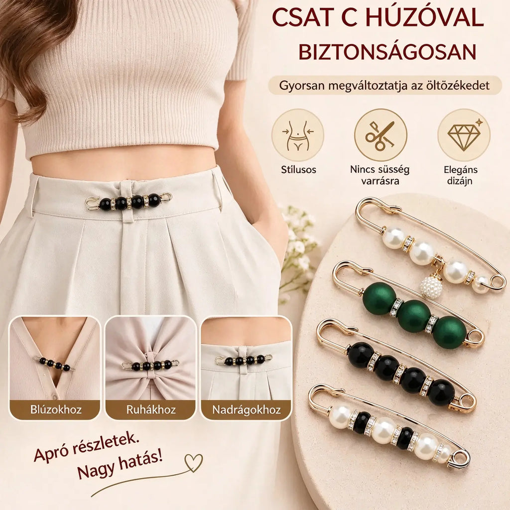 ✨ Elegáns gyöngyös csatok derékkarcsúsításhoz vagy a nyakkivágás igazításához (12 darabos készlet: 6-féle stílus × 2 darab) 👗 | 💎 Nem igényel varrást · Elegáns és praktikus
