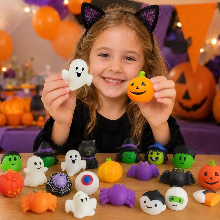 🎃 Halloween-témájú stresszoldó játékok; imádnivaló tök- és szellemformájú stresszlabdák.