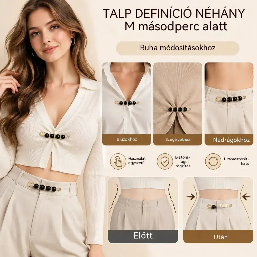 ✨ Elegáns gyöngyös csatok derék- és nyakkivágás-szűkítéshez (12 darabos készlet: 6-féle stílus × 2 darab) 👗 | 💎 Varrásmentes · Elegáns és praktikus