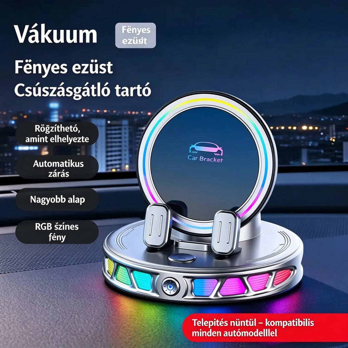 📱 RGB autós tartó automatikus rögzítéssel és 15 W-os vezeték nélküli töltéssel