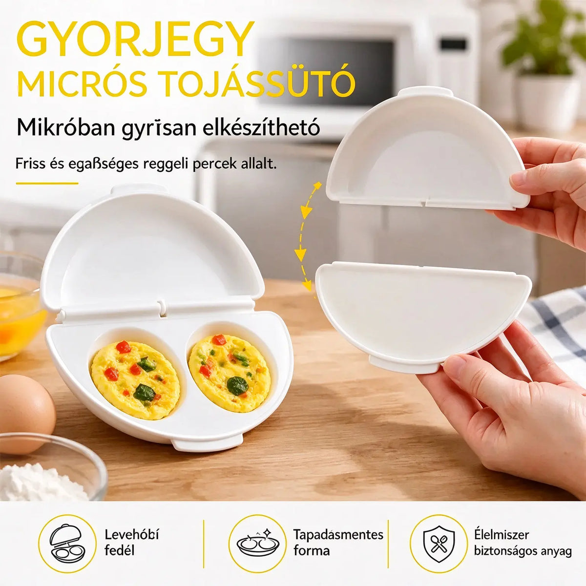 🔥Csak 7700 Ft 2 főre!🍳 Tökéletes reggeli percek alatt elkészül! Mikrós omlettforma 🥚