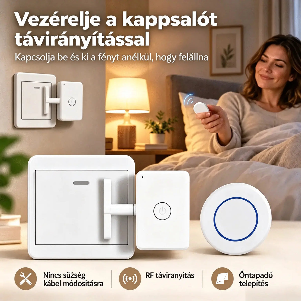 📱💡 Vezeték nélküli okoskapcsoló – vezérelje világítását távolról, bonyolult vezetékezés nélkül.
