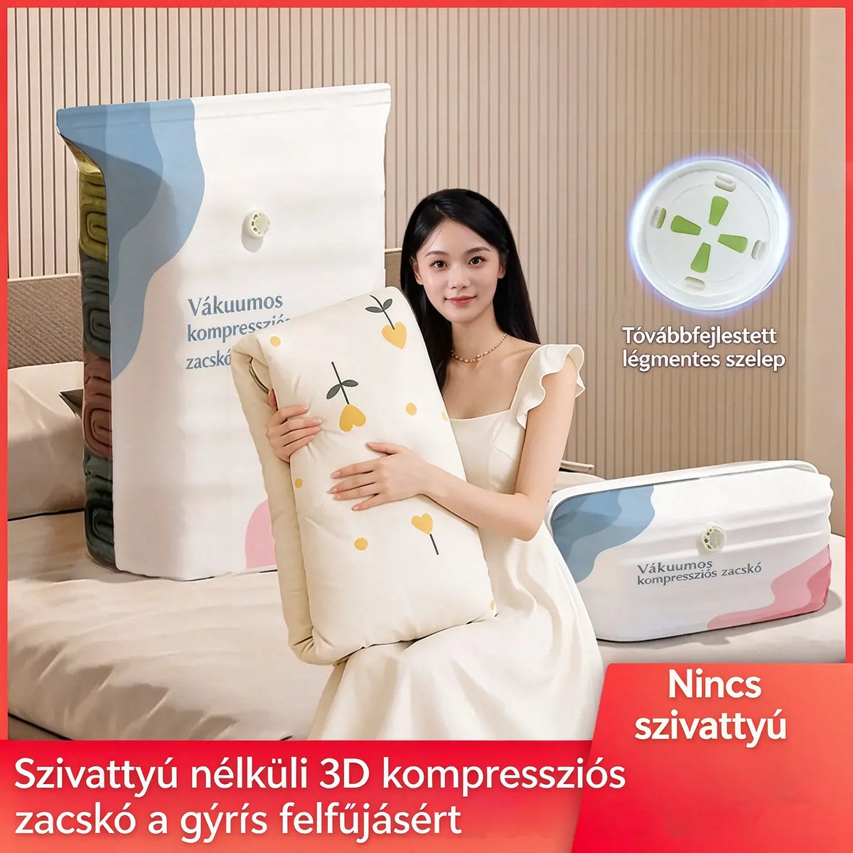 🧳 5 darabos szett mindössze 9500 Ft-ért 💨 Nagyméretű, összenyomható vákuumos tárolótasakok: Nincs szükség pumpára, szivárgásmentes és légmentes, ideális a poggyász és az otthoni tárolóhely megtakarítására ✈️