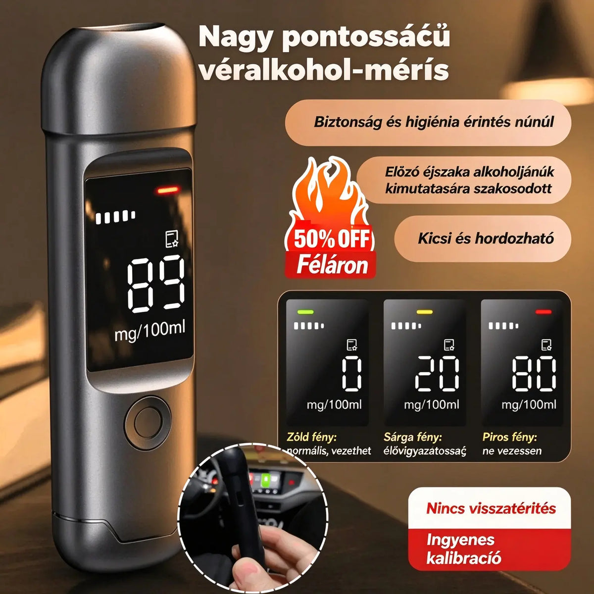 🍷 Nagy pontosságú, hordozható alkoholszonda – Ellenőrizze szintjét vezetés előtt