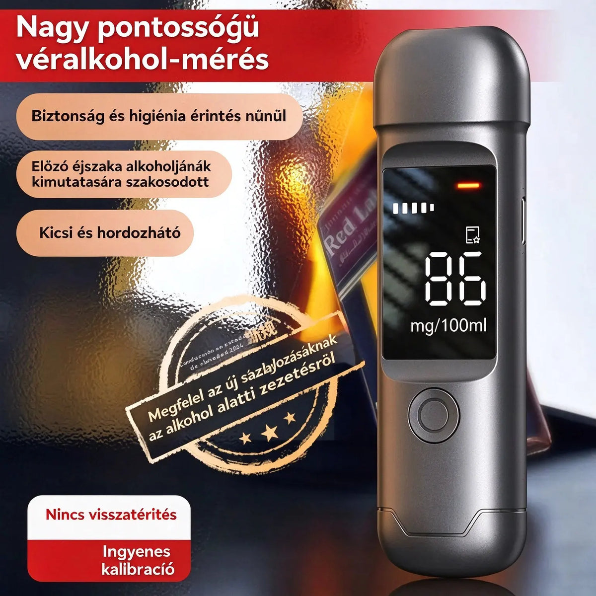 🍷 Nagy pontosságú, hordozható alkoholszonda – Ellenőrizze szintjét vezetés előtt