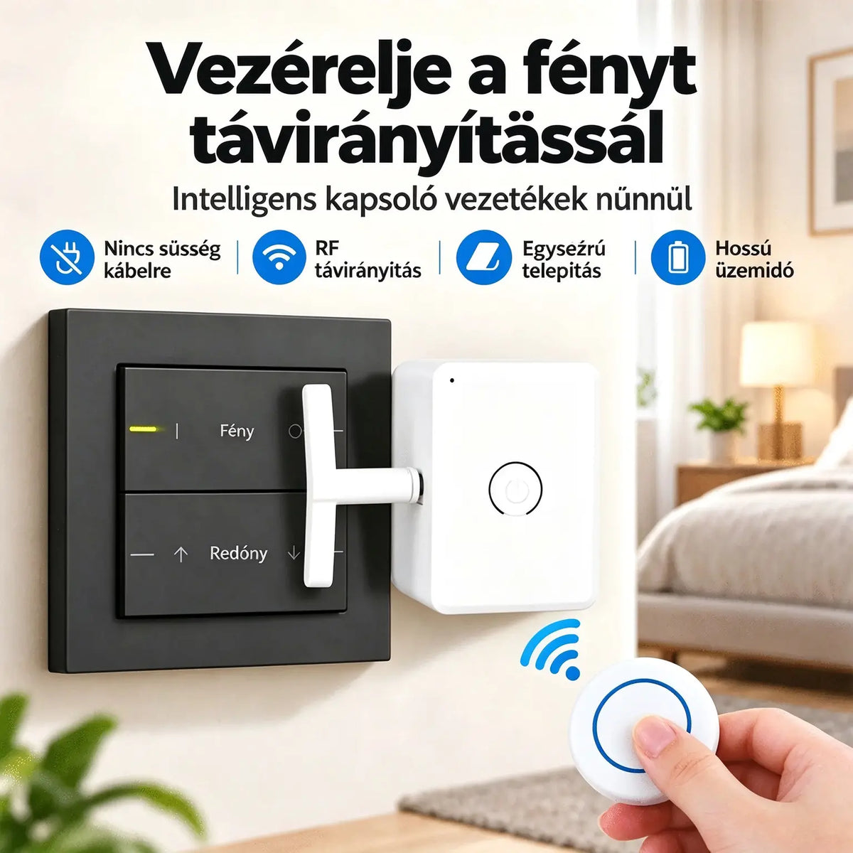 📱💡 Vezeték nélküli okoskapcsoló – vezérelje világítását távolról, bonyolult vezetékezés nélkül.