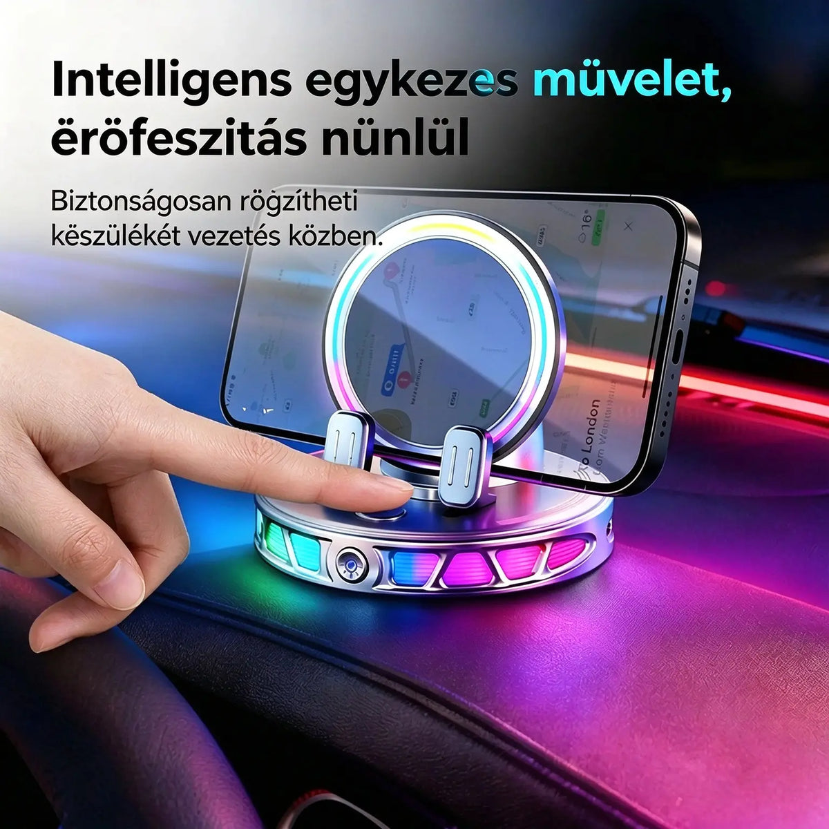 📱 RGB autós tartó automatikus rögzítéssel és 15 W-os vezeték nélküli töltéssel