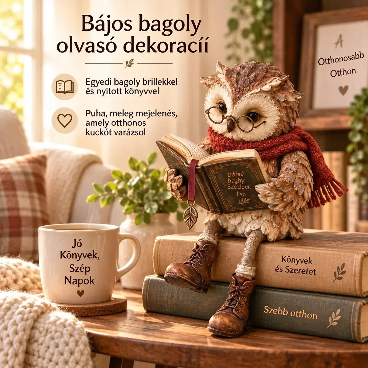 💥 50% kedvezmény – csak korlátozott ideig! 🦉 Imádnivaló olvasó bagolyfigura