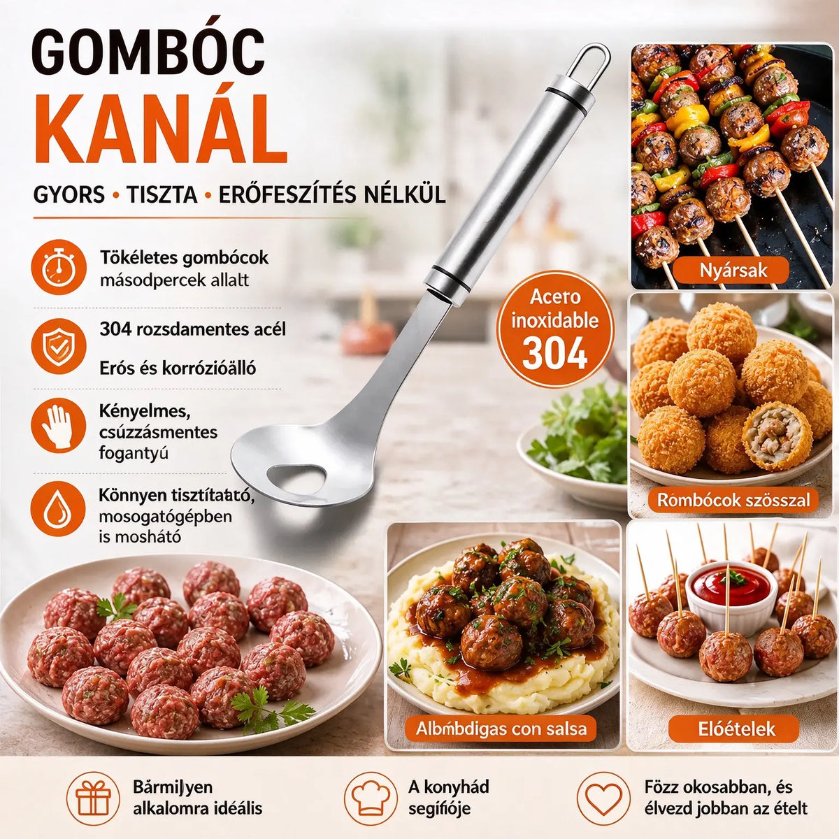🍖 【2 részes készlet】304-es rozsdamentes acél húsgombóckészítő – ideális hús- és halgombócok formázásához, tökéletes otthoni használatra 🥄