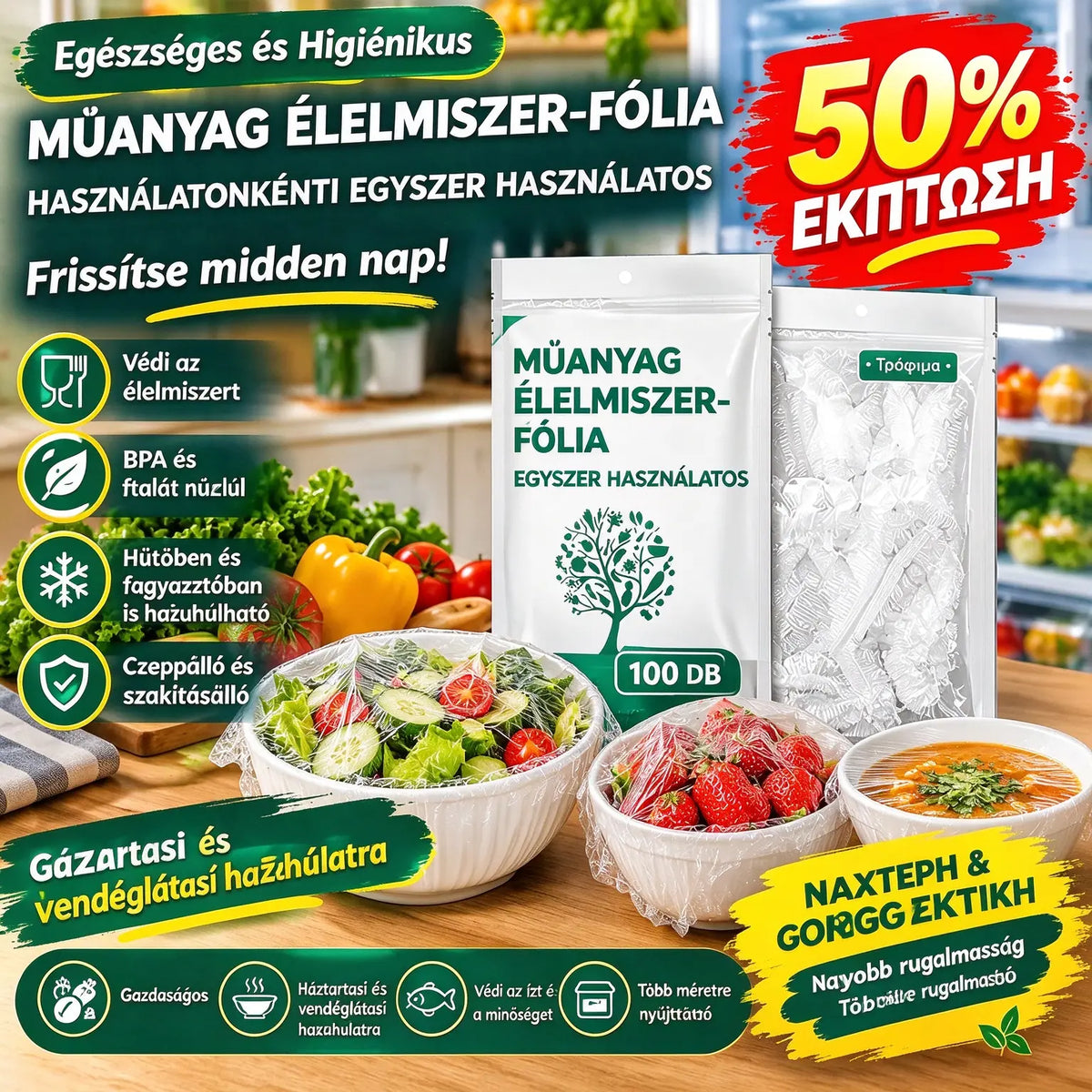 🔥【Utolsó napi ajánlat: 50% kedvezmény】✨500 db újrafelhasználható és rugalmas, élelmiszer-biztonságos műanyag fedő