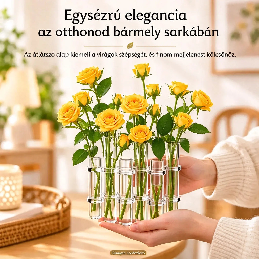 6 virág kombinációja, ára 9600 Ft 💐 Lombik alakú üvegváza