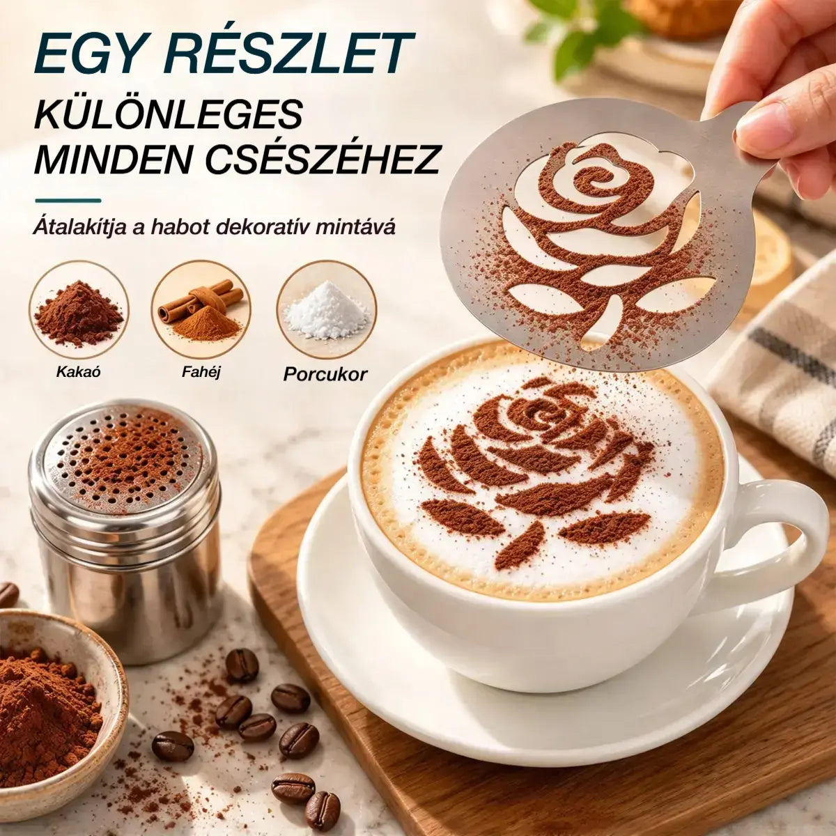 ☕ Rozsdamentes acél sablon kávé-latte art készítéséhez