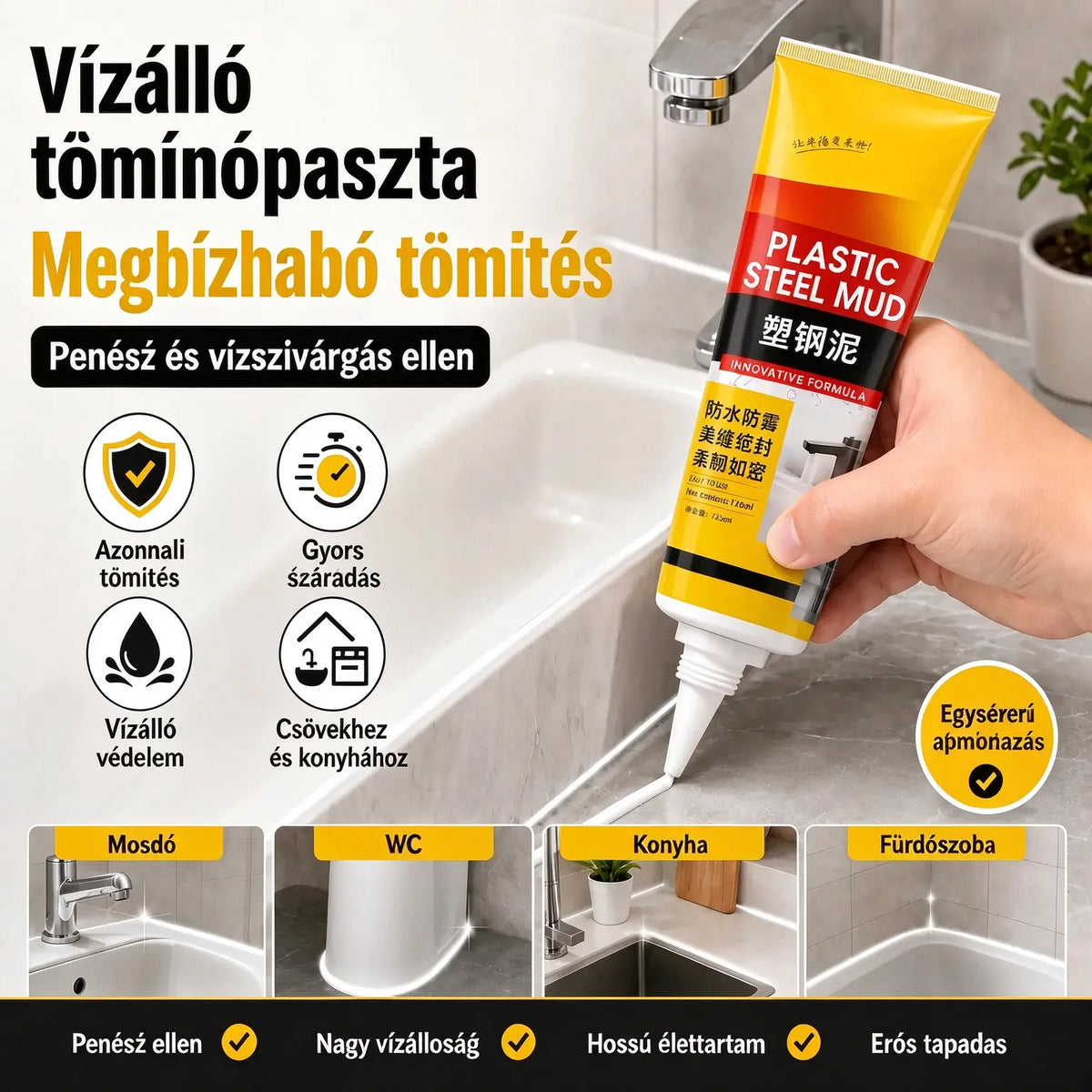 ✨ Többfunkciós, vízálló fehér tömítőanyag lehúzóval
