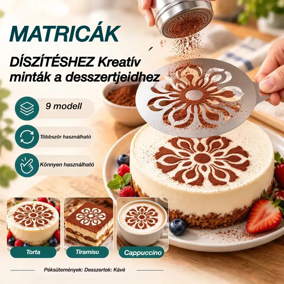 ☕ Rozsdamentes acél sablon kávé-latte art készítéséhez