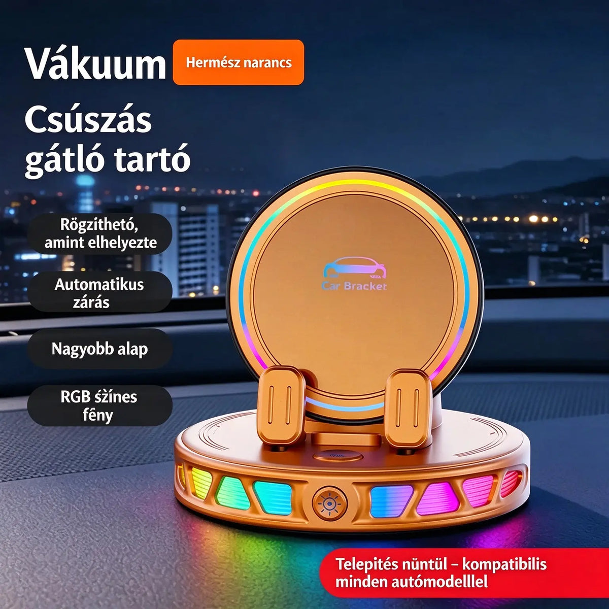 📱 RGB autós tartó automatikus rögzítéssel és 15 W-os vezeték nélküli töltéssel
