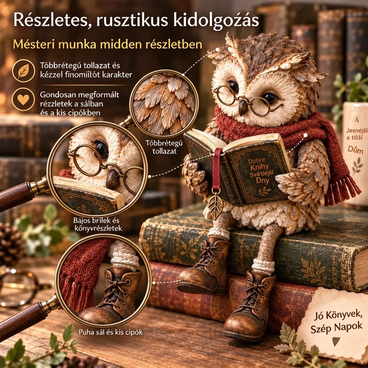 💥 50% kedvezmény – csak korlátozott ideig! 🦉 Imádnivaló olvasó bagolyfigura
