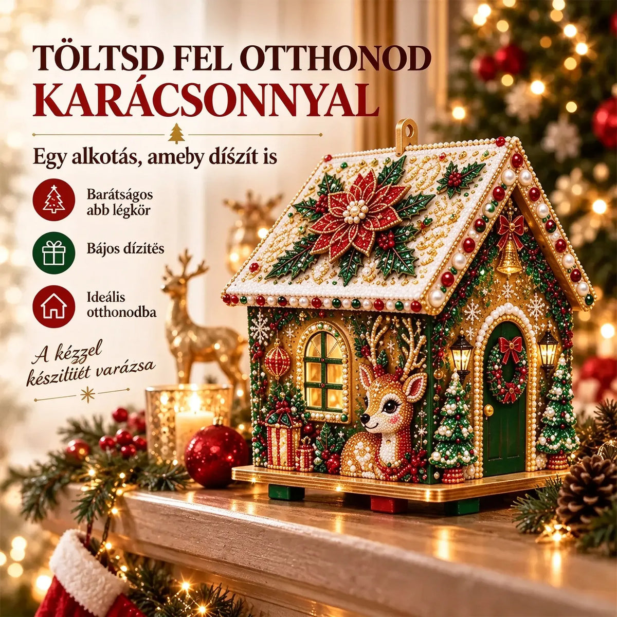 🎄🏠 3D fa karácsonyi házikó-készlet | Családi barkácsprojekt: összeállítható és díszíthető karácsonyi dísz